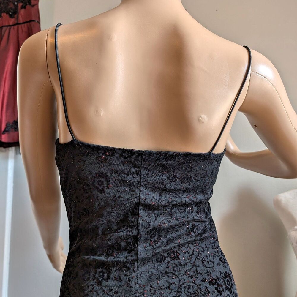 Vintage 90s Byer Too Black Midi Dress Cocktail Floral Glitter Whimsygoth Size M - Picture 13 of 16
